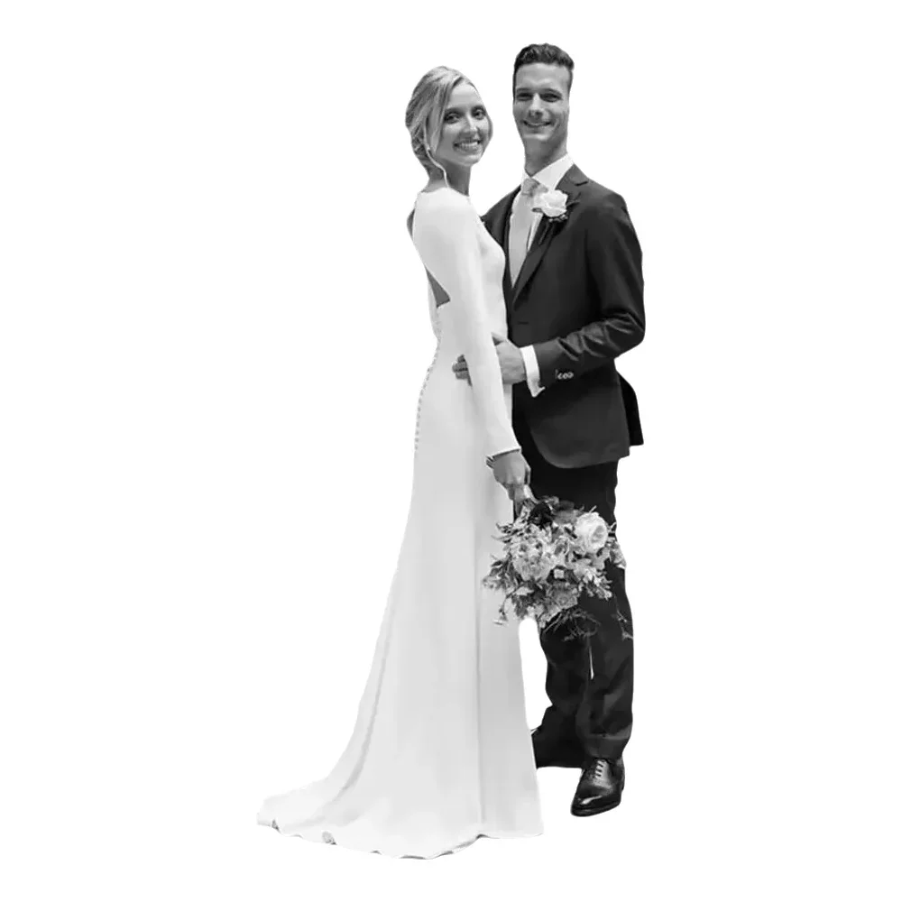 Maßgeschneiderte 2025, einfache Etui-Brautkleider mit langen Ärmeln, elegantes Brautkleid, offener Rücken, Brautkleider, Vestidos de Novia
