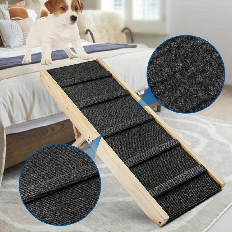 

Adjustable Dog Ramp for Bed Foldable Wooden Ramp Stairs for Dogs to Get on Bed Couch Car Small to Large Breeds with Traction Mat