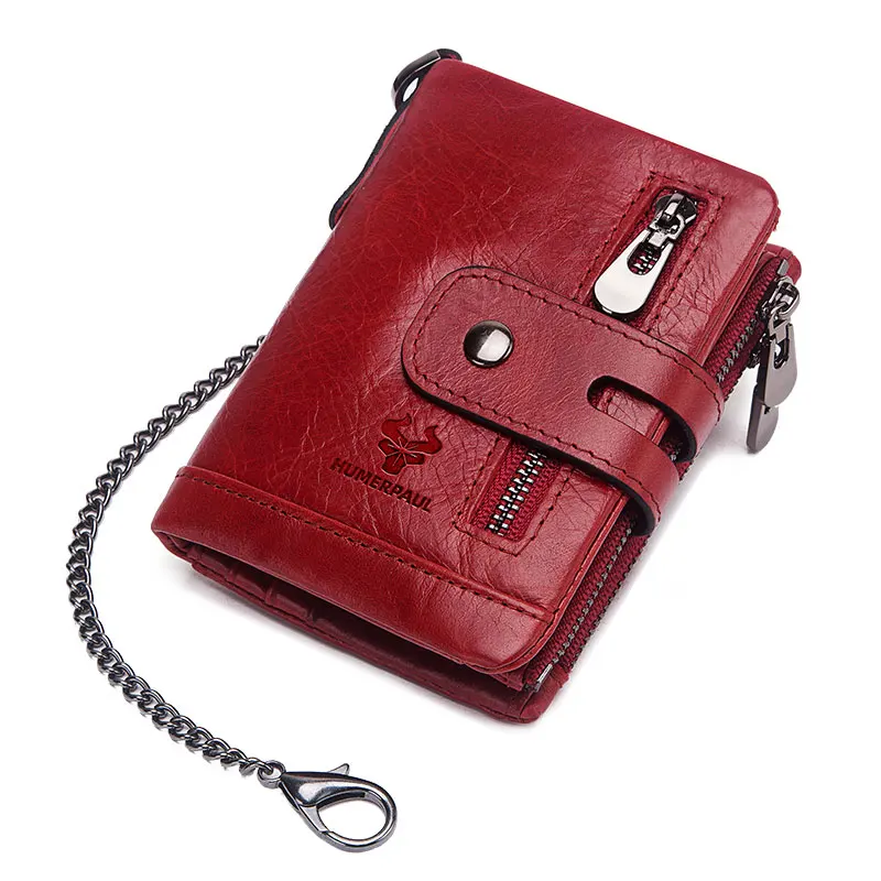 GZCZ 100% 진짜 가죽 지갑, 지퍼가 달린 동전 주머니, 돈 카드홀더, 최고급 반지갑 RFID