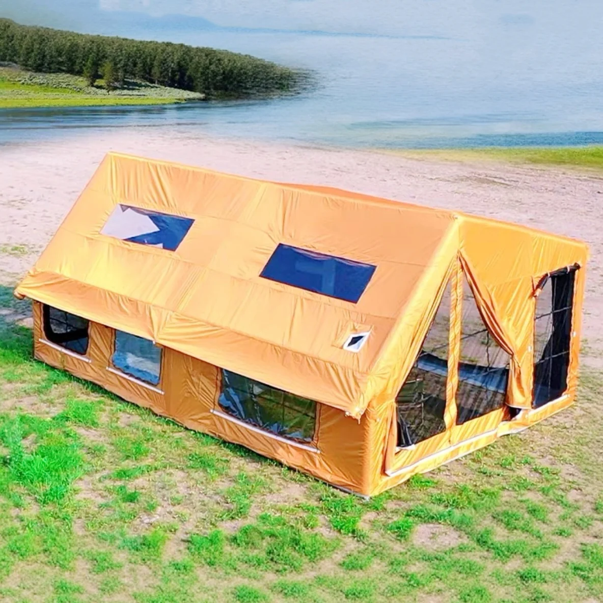 

Новейшая комбинированная уличная водонепроницаемая надувная палатка для кемпингового дома с отверстием для печи