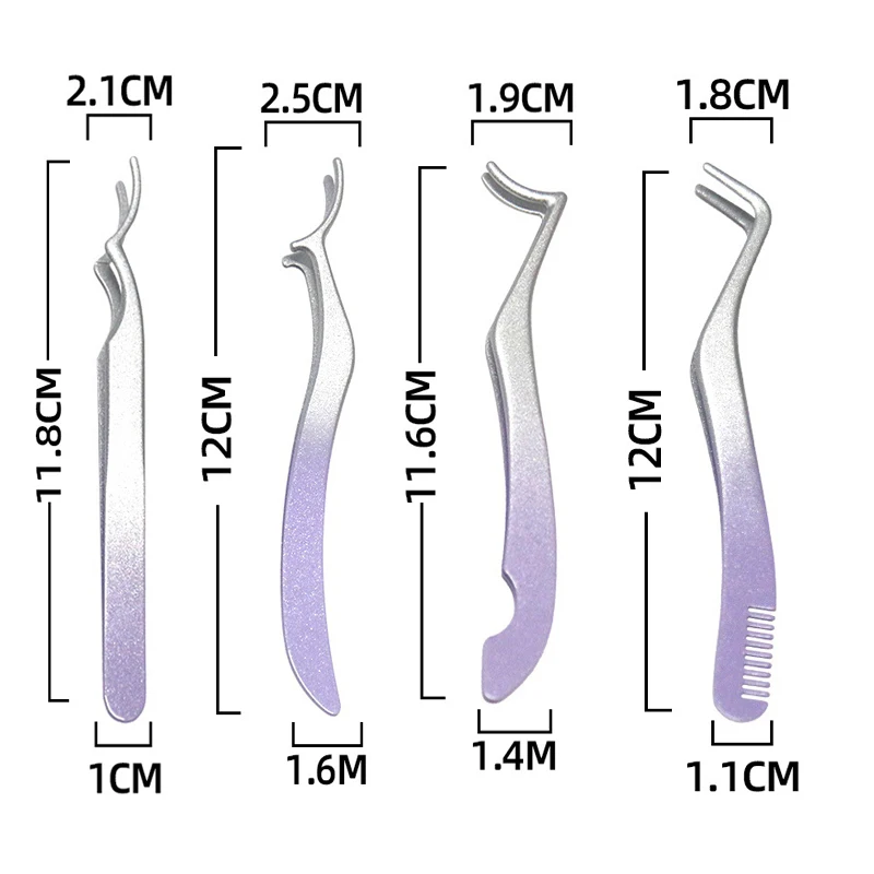 Pinças de cílios para Strip Lash, DIY Cluster, Pinças, Ferramenta Aplicadora, Clamper, 4pcs por conjunto