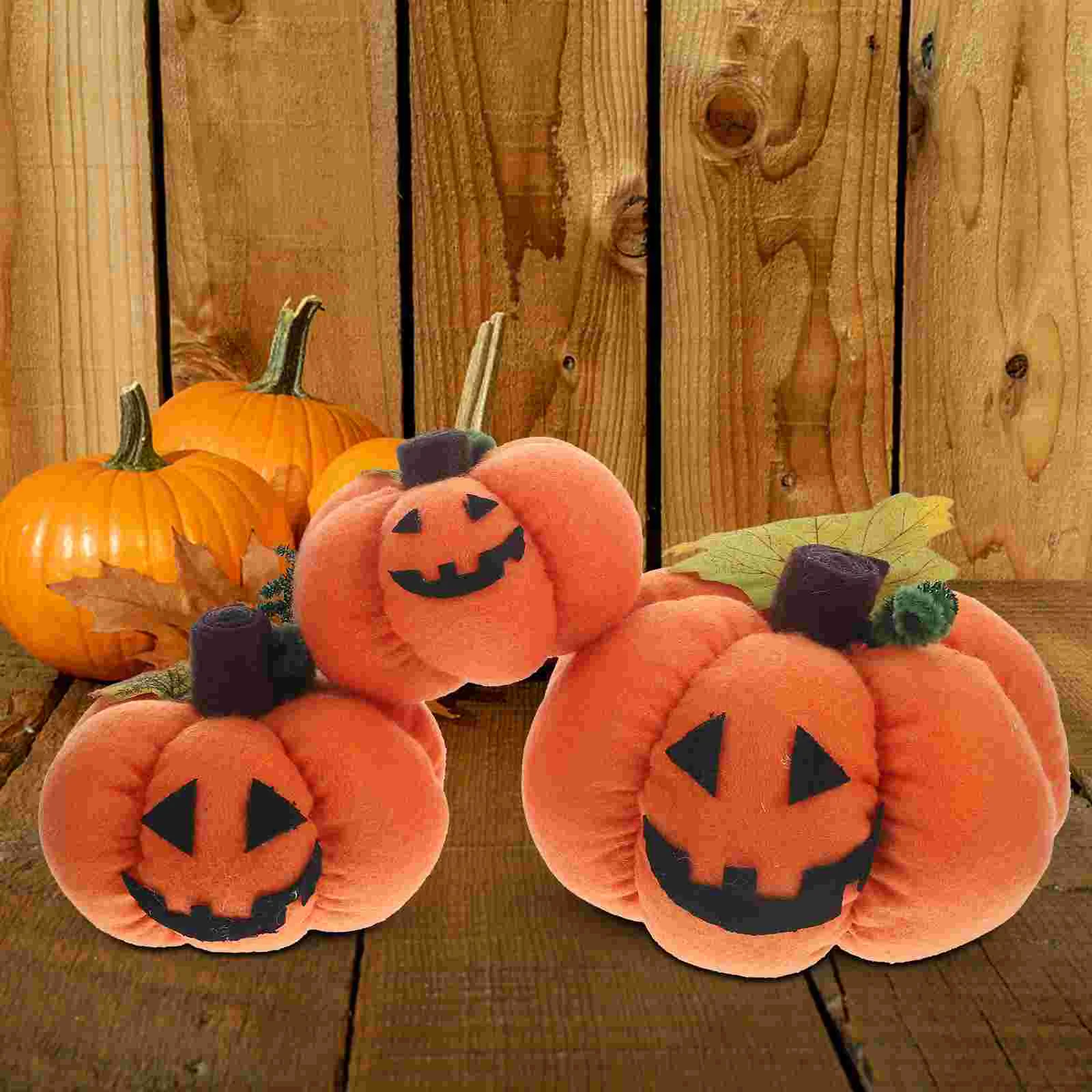 3 Pcs Halloween Pumpkin Photography Props Layout Decor Plush Decors Cloth Pumpkins Tabletop Stuffed Adorn Model Artificial