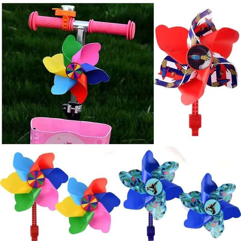 Children Bicycle Windmill Cartoon Colorful Pinwheel Long Pole/ Short Pole Windmill Scooter Outdoor Decorative Accessories