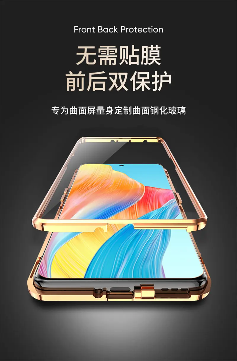 360 Full Protection Case for Oppo Reno 8T 5G CPH2505 Metal Bumper Clear Front Glass with Back PU Leather Cover for Reno8 T 5G