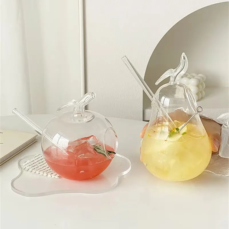 Creative Cocktail Glass Pear Apple Mushroom Shaped Glasses Transparent Glass Water Cup Latte Whiskey Coffee Milk Mug