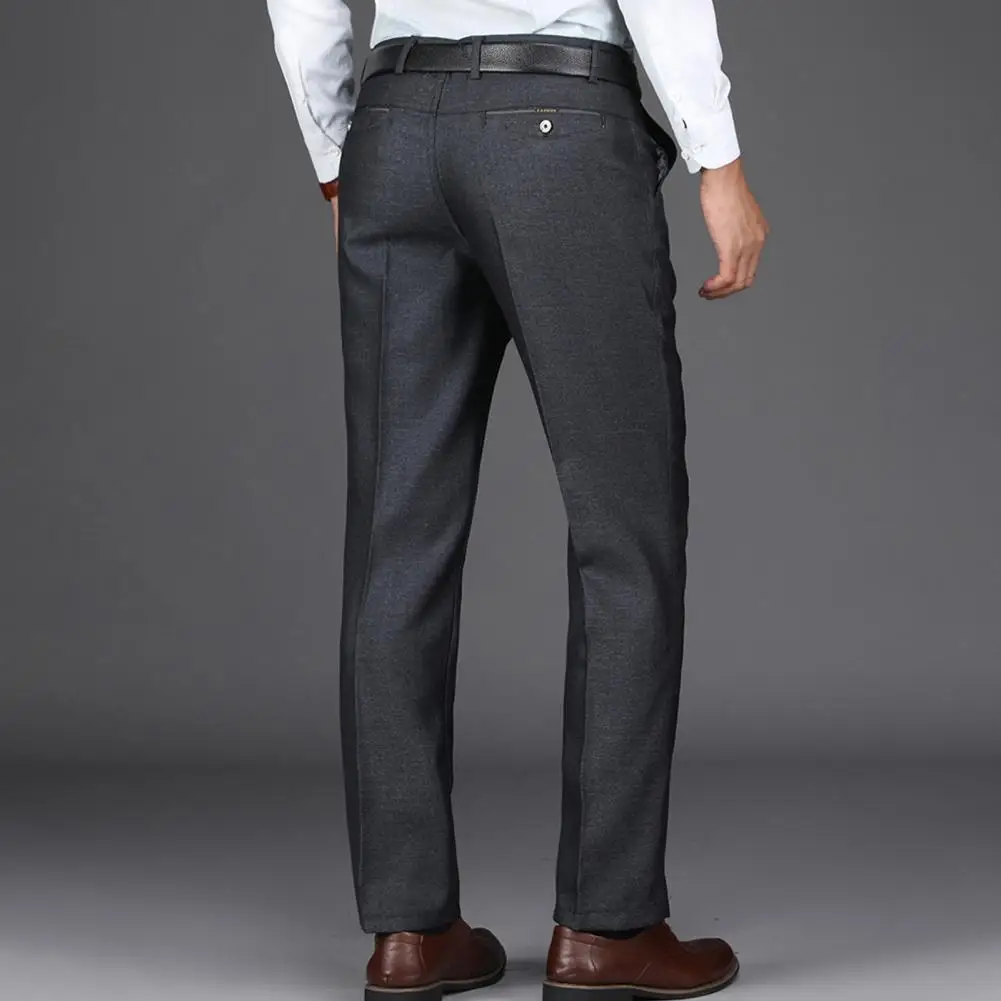 Men Suit Pants High Waist Straight Suit Pants Solid Color Anti-wrinkle Business Men's Trousers Anti-wrinkle Straight Leg Pants