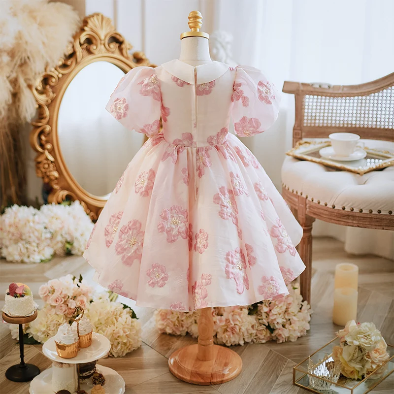 Pink Embroidered Short Evening Gowns for Little Girls Birthday Party Dresses Luxury Gala Wedding Kid Formal Occasion Dress Child