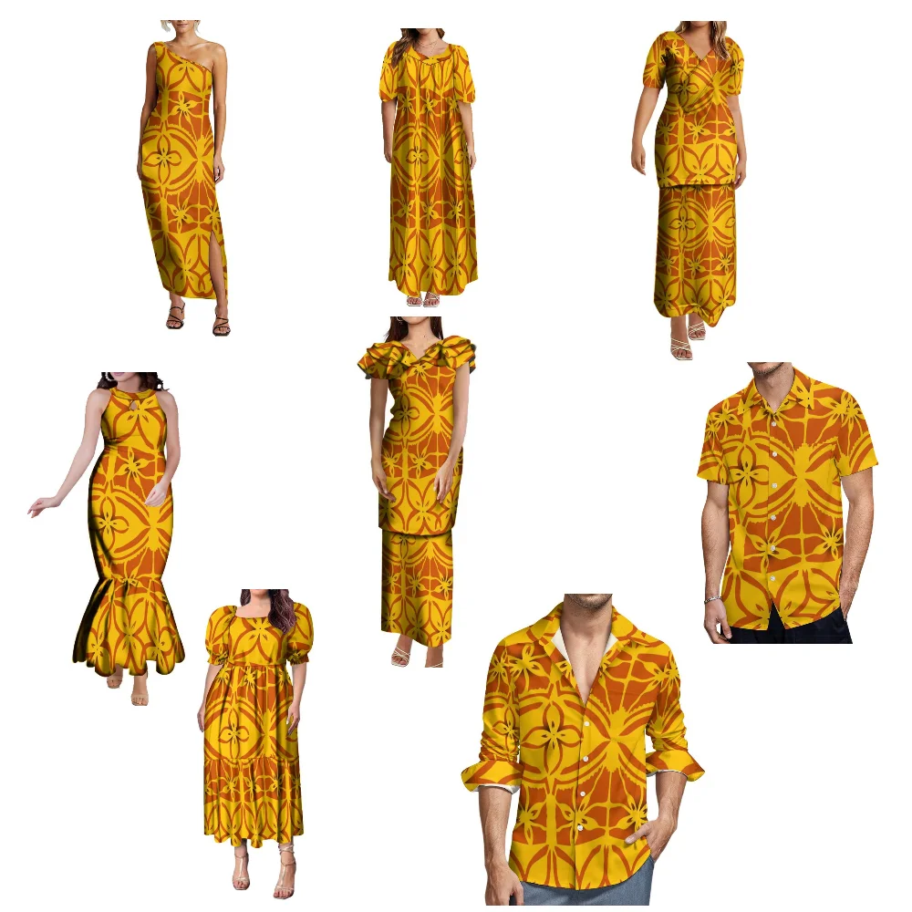 ฤดูร้อนที่หรูหราและประณีตชุดลําลองเสื้อคู่ชุด Custom-Made Polynesian Tribal จัดเลี้ยงชุดคู่