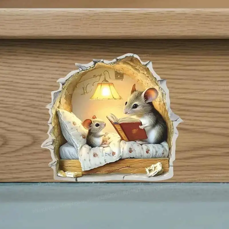 Adesivo de parede com rato em uma burca, decoração de parede para sala de estar, mural para quarto infantil, decalques engraçados de ratos M1558