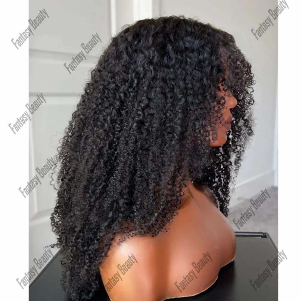 Siyah kadınlar için Afro Kinky kıvırcık peruk kıvırcık U bölüm Wigs100 % İnsan saç doğal siyah V bölüm peruk insan saçı derin dalga saç satışa