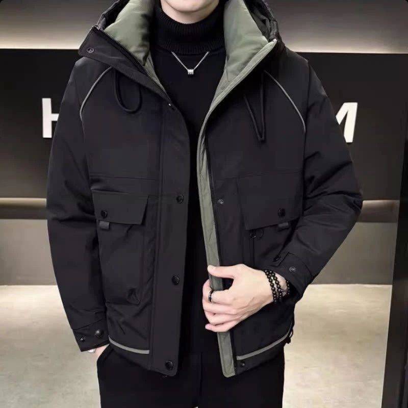Men 2026 New Winter Thick Duck Down Jacket Hooded Loose Casual Warm Workwear Puffer Coat