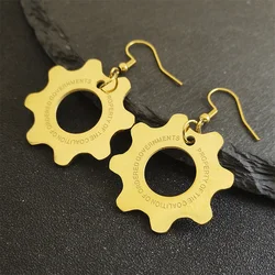 Vintage Game War Machine Earrings Stainless Steel Reaction Furnace For Women Men Gold Color Gear Drop Earring Rock  Jewelry