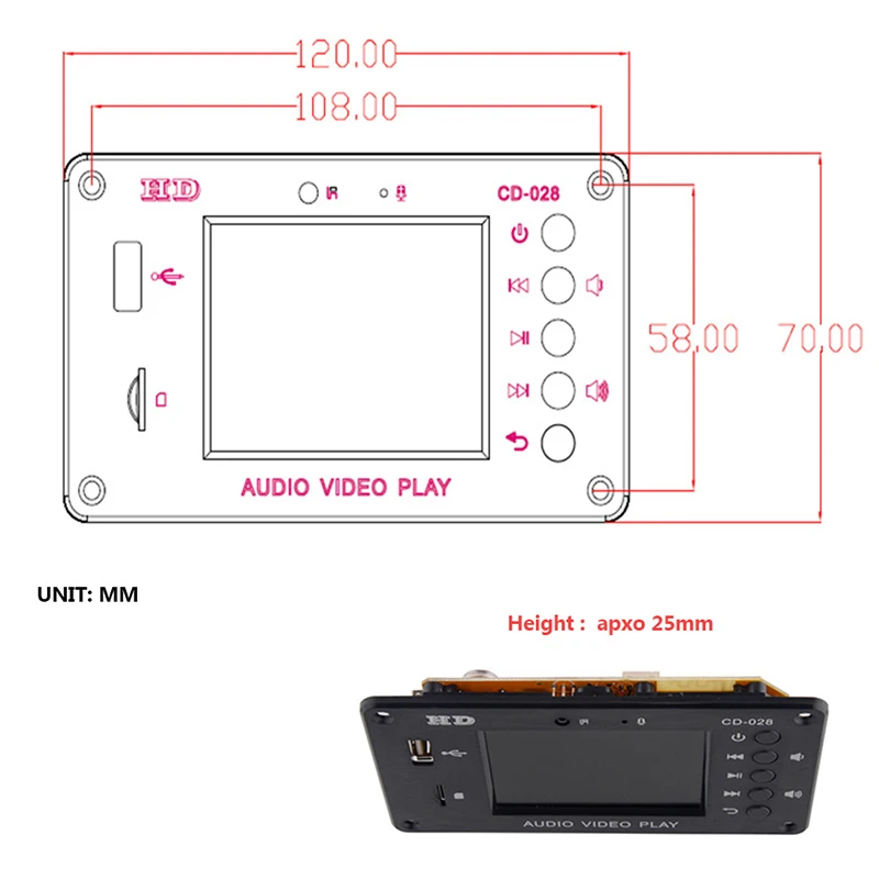 Scheda di decodifica MP3 Bluetooth 5.0 ricevitore Audio Stereo lettore Video WAV APE decodifica Radio FM USB TF per amplificatore per auto