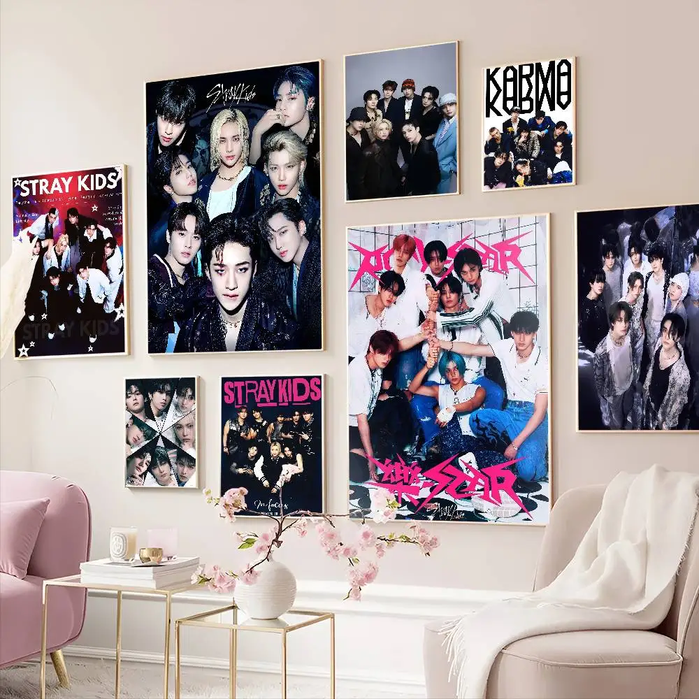 Kpop S-Stray K-Kids Self-adhesive Art Poster Whitepaper Prints Posters Artwork Aesthetic Art Wall Painting
