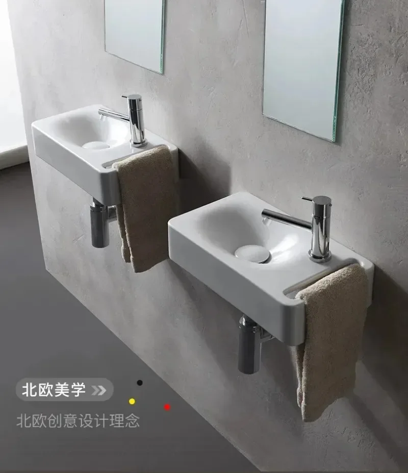 useful 400*220*100 Hanging Wash Basin, Ceramic Wash Basin Small Apartment Wall-mounted Wash Basin Washbasin, Mini Basin