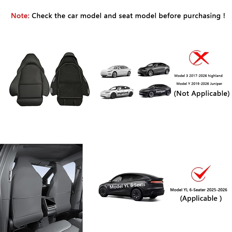 Car Seat Backrest Anti Kick Pad For Tesla New Model YL Six Seats 2026 Leather Full Surround Seat Back Anti Scratch Protector Mat
