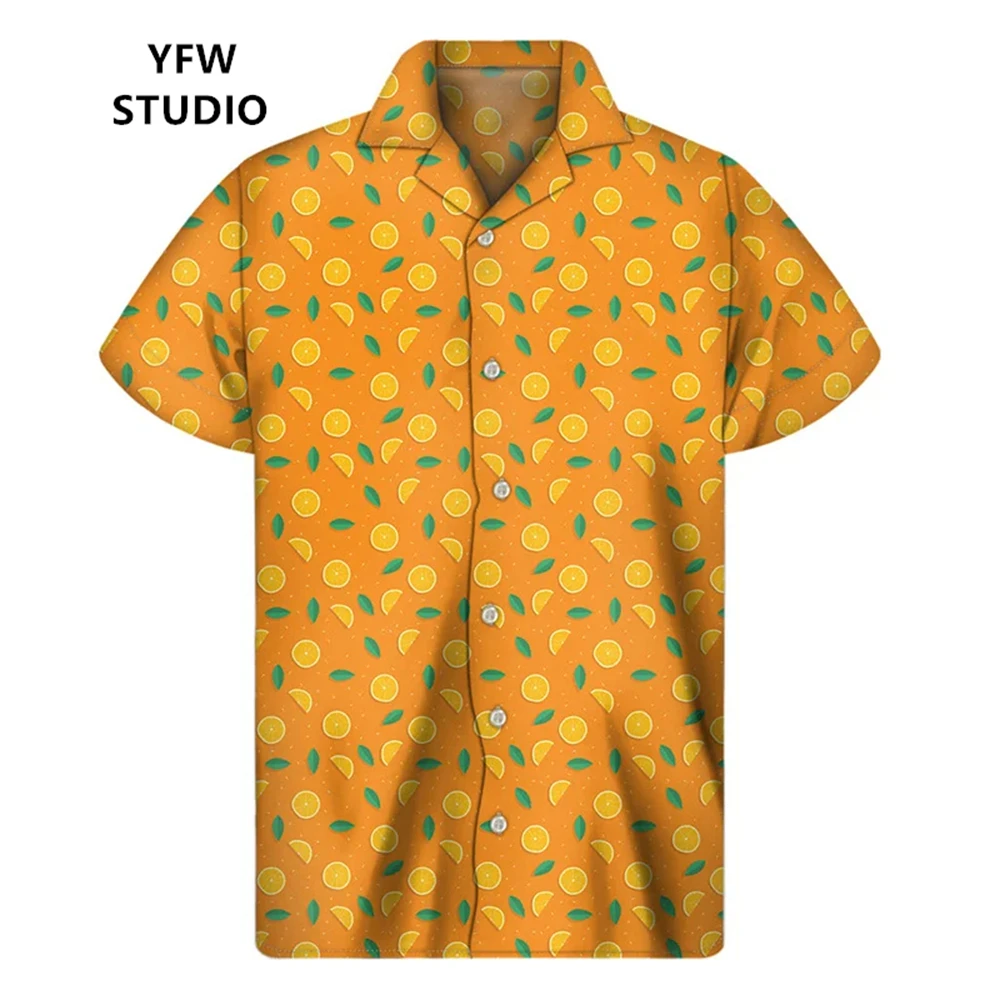 Men's Shirt 3D Banana Orange Pitaya Fruit Graphic Print Hawaiian Shirts Tops Beach Short Sleeve Button Lapel Aloha Blouse