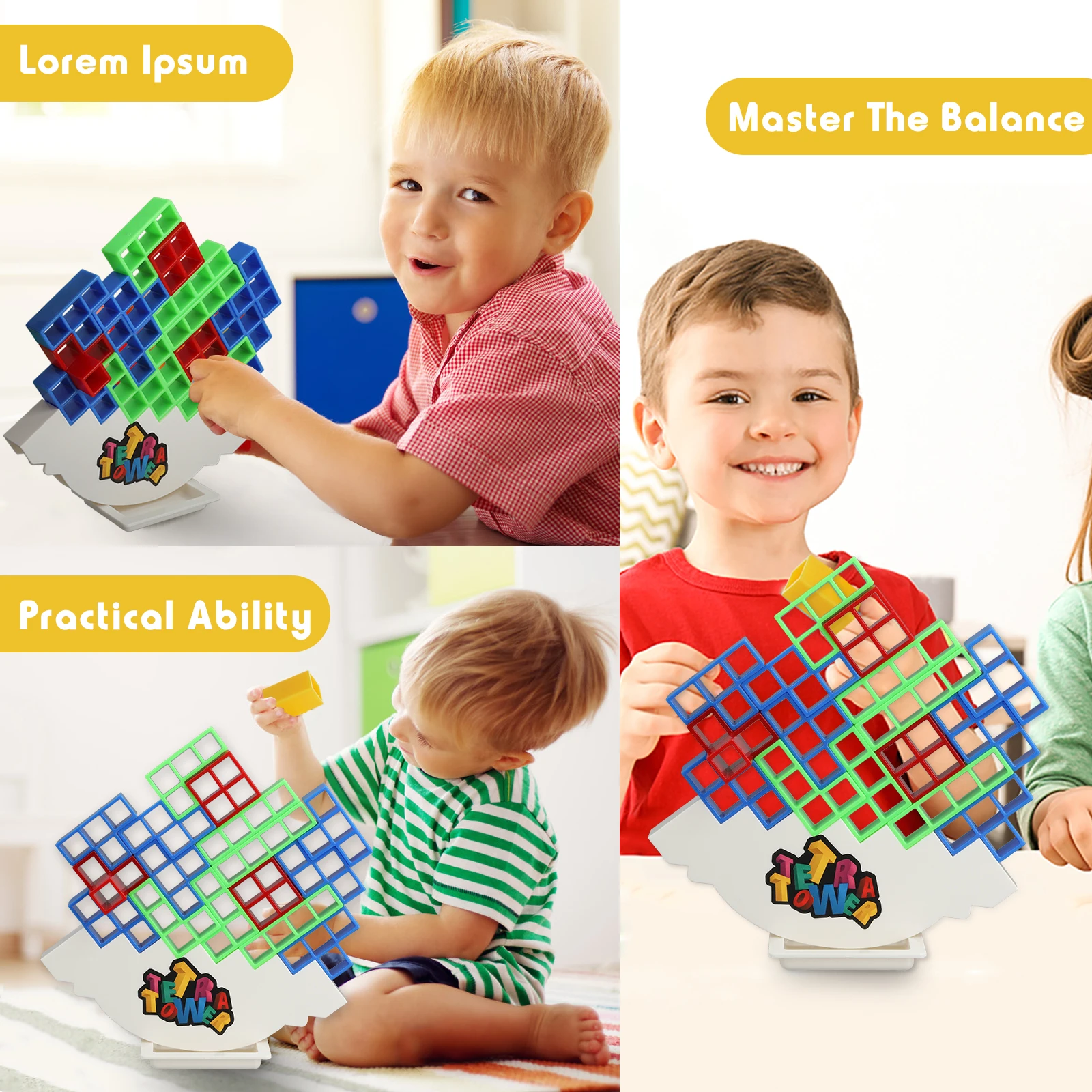 Tetra Tower Game Stacking Blocks Stack Building Blocks Balance Puzzle Board Assembly Bricks Educational Toys for Children Adults