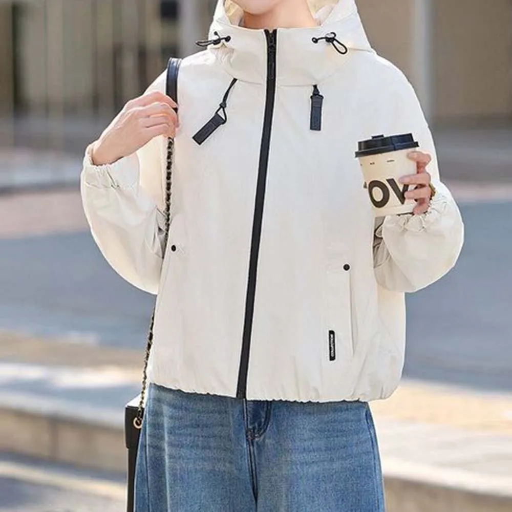 Fashion Korean version hooded short coat 2026 spring new fashionable loose casual versatile small jacket top