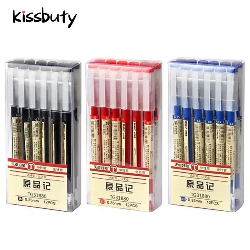 

12 Pcs/Set 0.35mm Gel Pen Black Blue Ink Pens School Office Student Exam Writing Dedicated Stationery Supply Pen Style