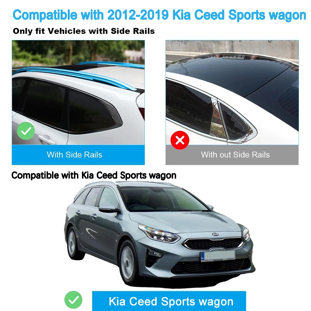 2Pcs Roof Bars for Kia Ceed Sports wagon Ceed SW Estate 2012-2019 (JD) Aluminum Alloy Side Bars Cross Rails Roof Rack Luggage