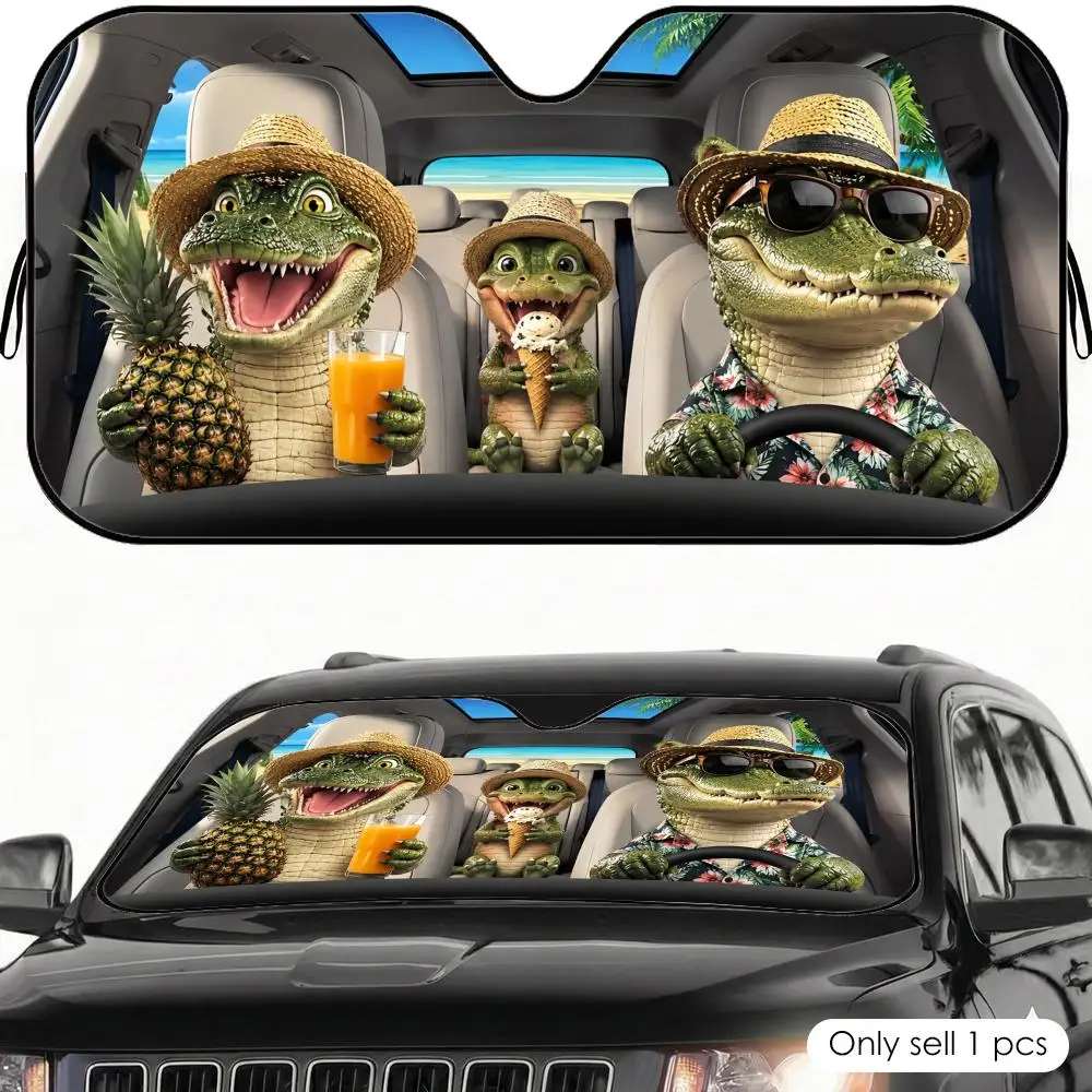 

Crocodile Driving Car Sun Visor Foldable Front Windshield Car Sunshade Reusable Aluminum Foil UV Heat Insulation Cover