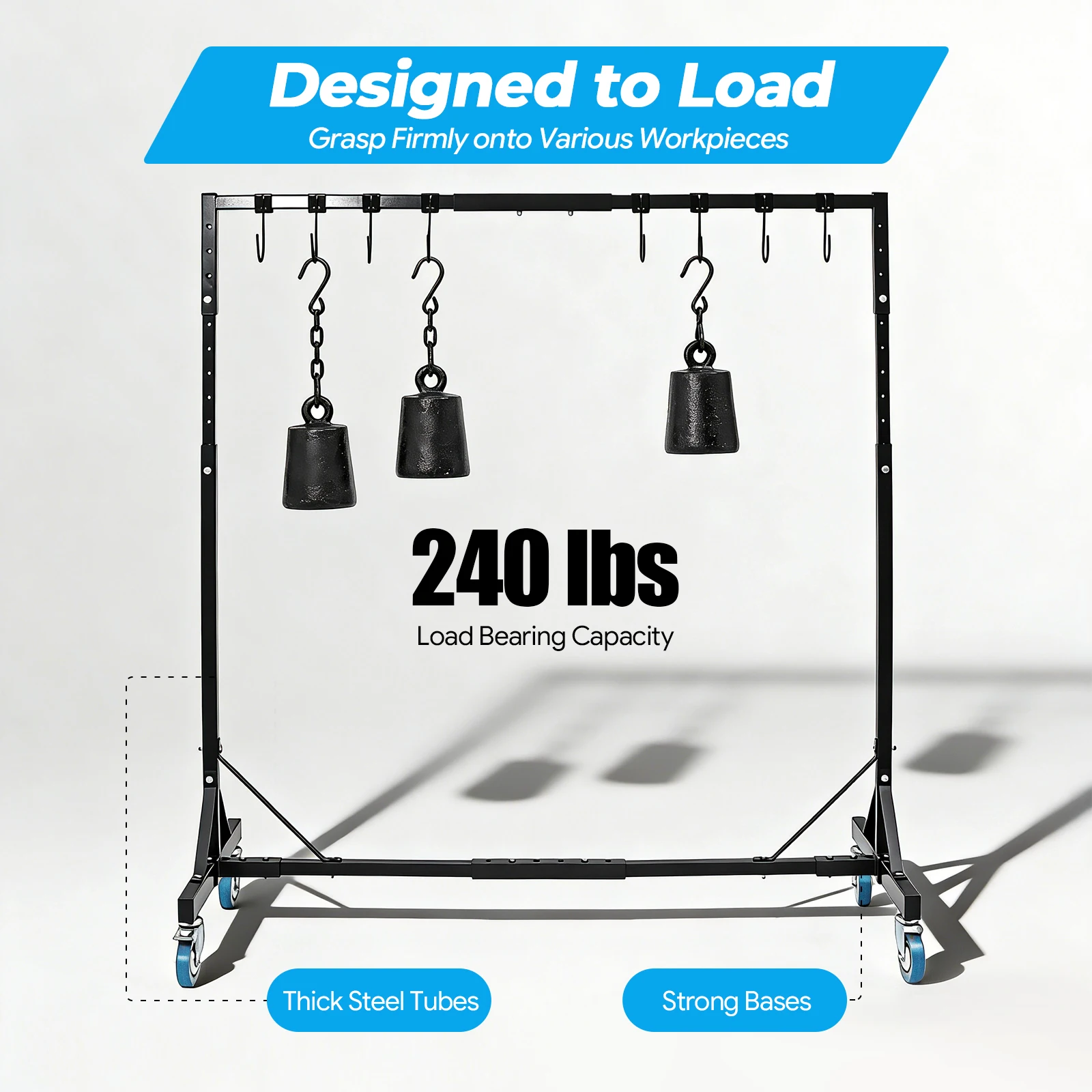 Car Body Paint Stand, Painting Rack, Car Body Painting Stand, Adjustable Steel, 4.2-6.23ft, 8 Hooks, RV Hydraulic Workshop Tool, Black, 240LBS Capacity