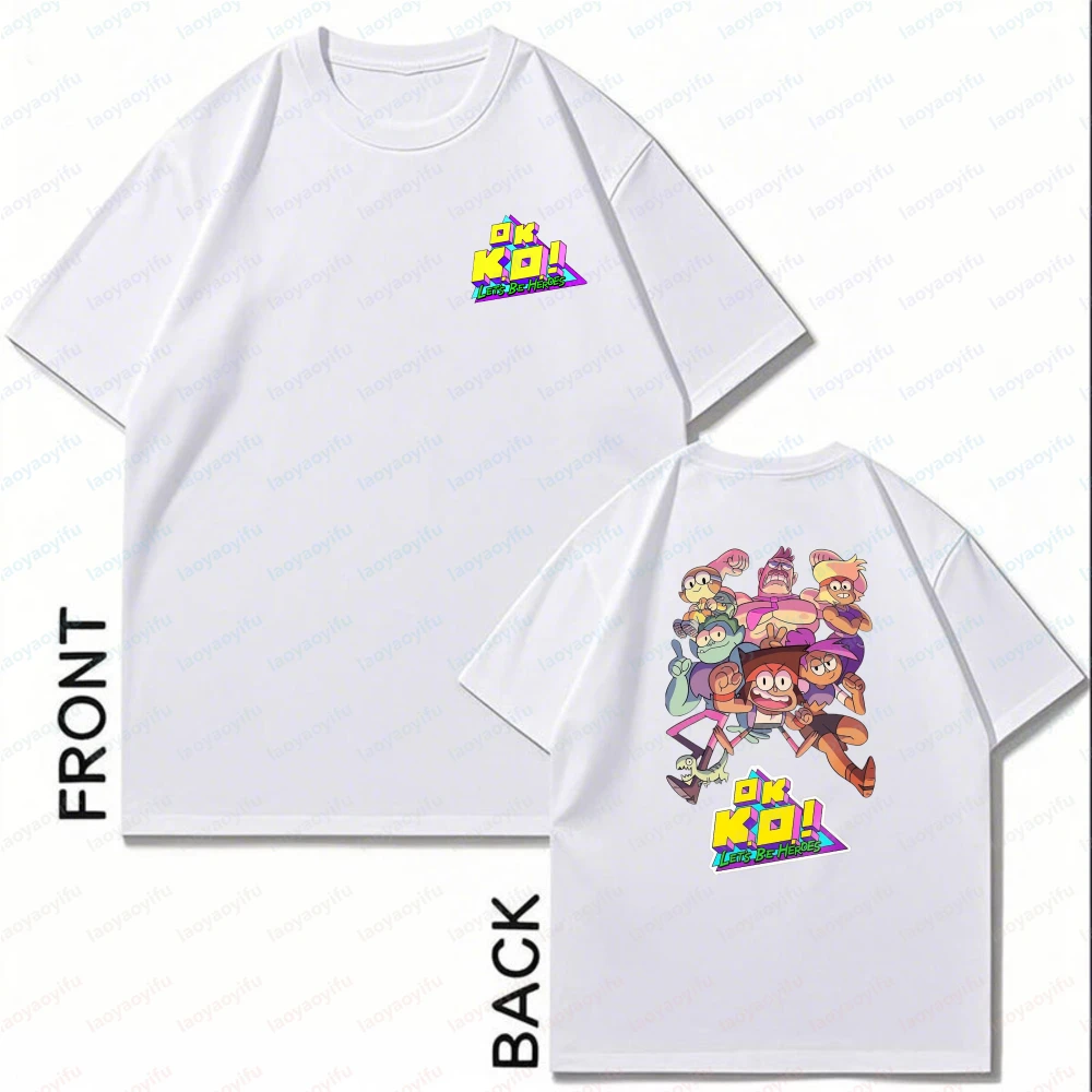 OK K.O.! Hero Badge Short Sleeve Tshirt Premium Cotton Crew Neck Tee Graphic Design Urban Street Style Tee for Anime Gaming Fans