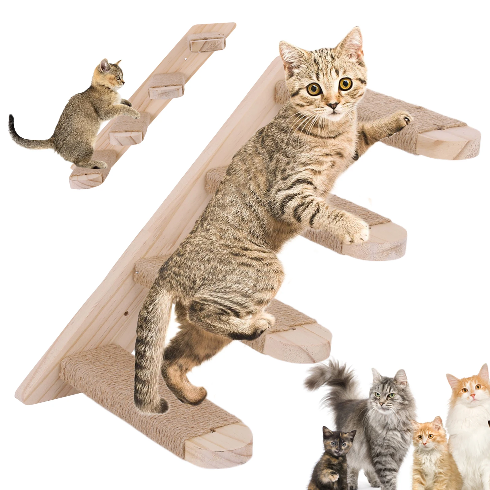 

Cat Climbing Shelf Wooden Cat Wall Steps Wall Mounted Cat Climbing Ladder for Cats Perch Shelves