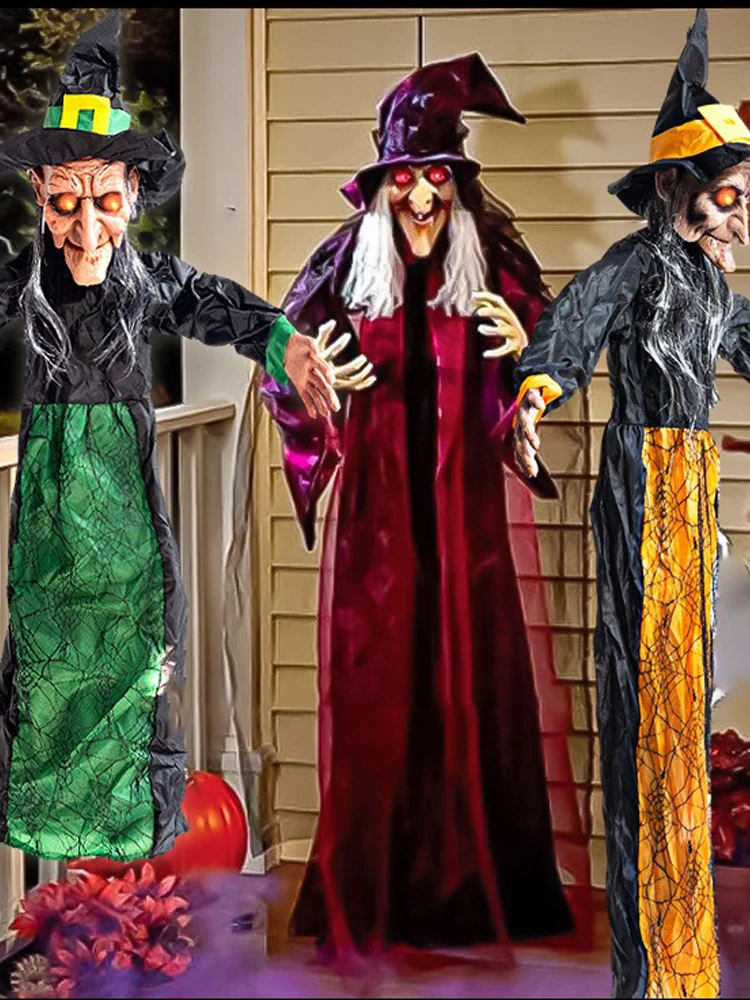 Halloween Witch Decoration Set 3PCS Animated LED Light Up Scarecrow Figures Outdoor Indoor Party Props Yard Garden Scare Props