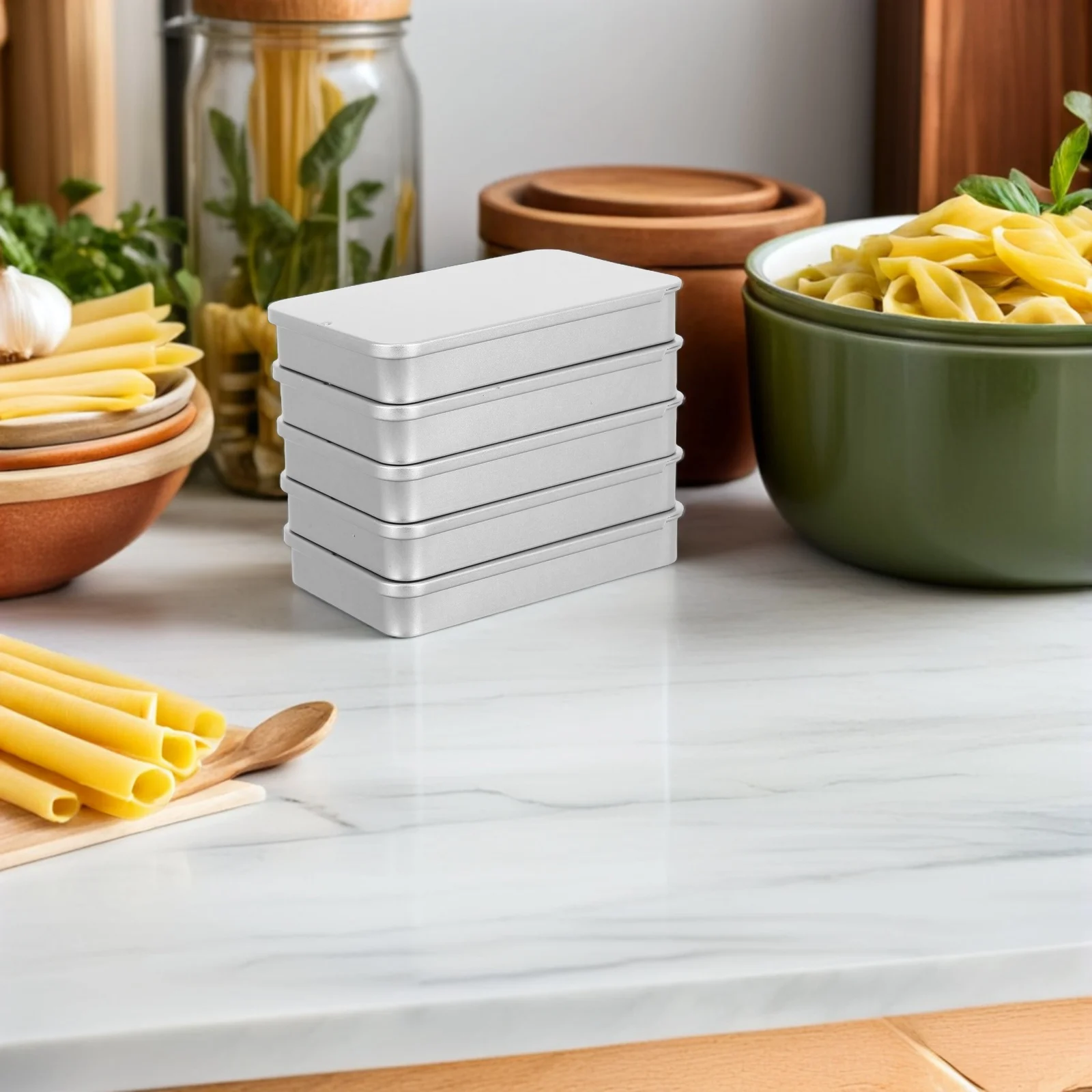 

5Pcs Sliding Cover Push-Pull Rectangular Tin Box 11x6.6x1.6cm Portable Metal Storage Case Organizer for Balm Jewelry Candy