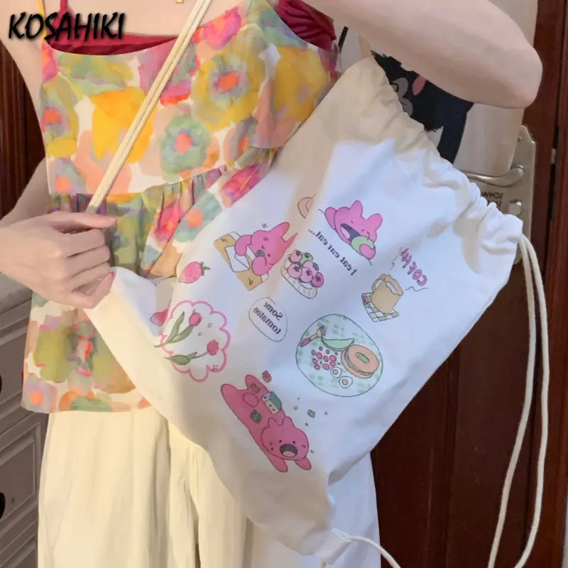 Girls Cartoon Print Harajuku Sweet Schoolbags Kawaii Cute Fashion Casual Shoulder Bags Women Japanese Canvas Backpacks Y2k 2024