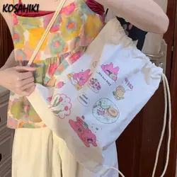 Girls Cartoon Print Harajuku Sweet Schoolbags Kawaii Cute Fashion Casual Shoulder Bags Women Japanese Canvas Backpacks Y2k 2024