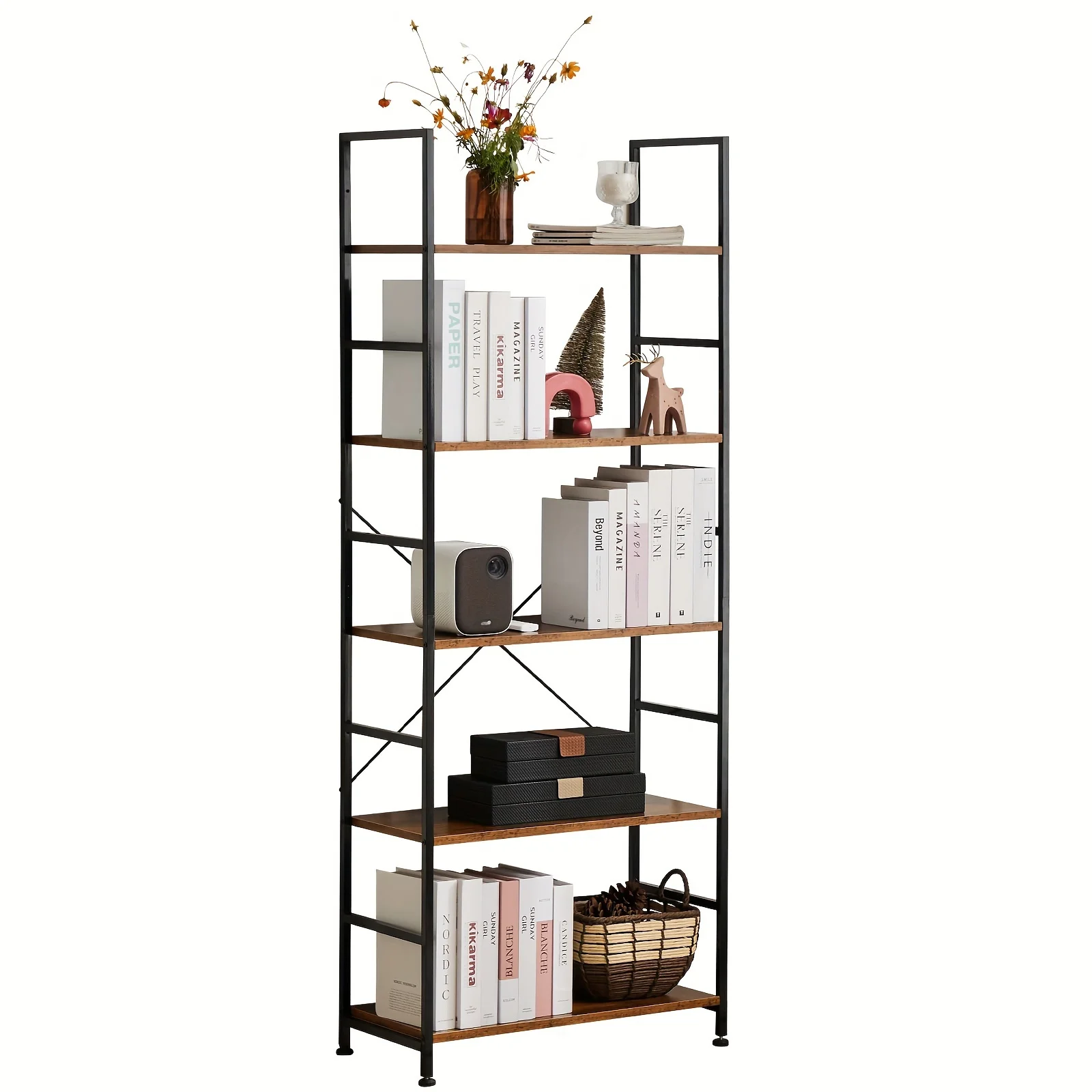 1pc Wooden Multi-Layer Storage Shelf - Sturdy Floor-Standing Display Rack with Horizontal Orientation for Living Room, Kitchen