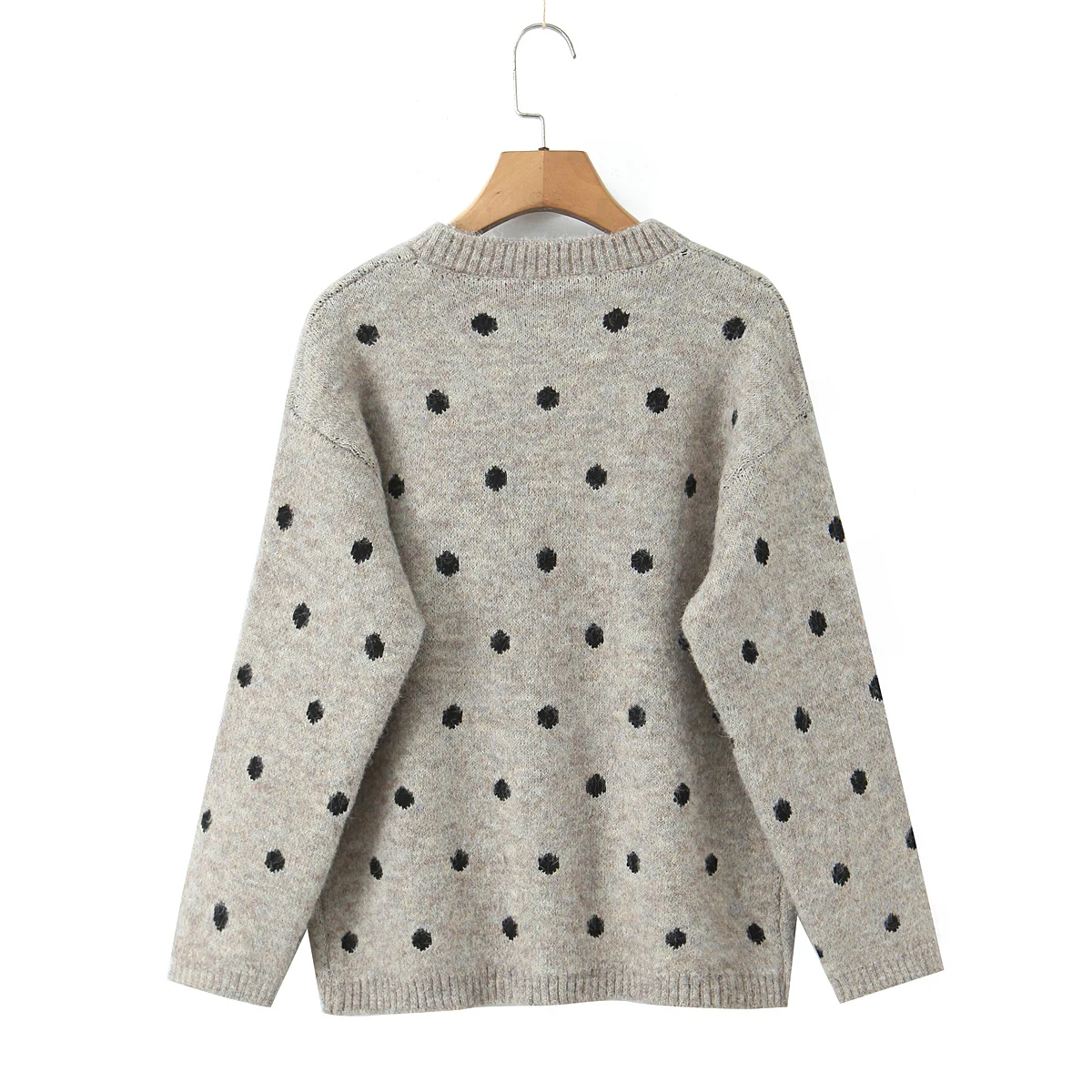KONDALA Women Fall Casual Elegant Sweater Polka Dot O-Neck Pullover Knit Loose Top 2026 Autumn Winter Chic Retro Classic Sweater