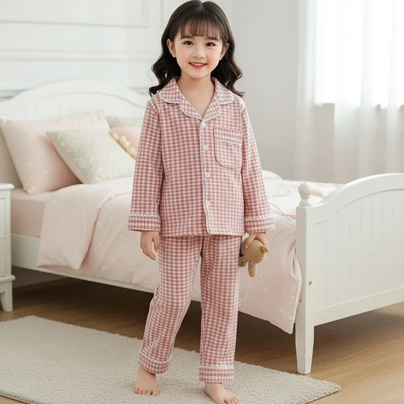 

Одинаковая одежда для сна для мамы и дочки, термо клетчатая пижама с длинными рукавами и воротником для детей 8–12 лет, теплая зимняя домашняя одежда