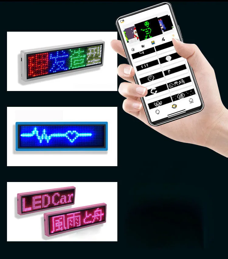 Bluetooth LED Name Badge DIY Programmable Scrolling Message Board Multi-language Mini LED Tag Pattern Display for Party Meeting