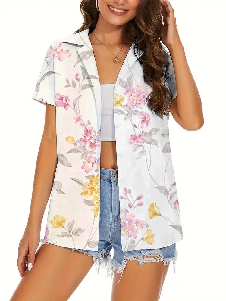 

Women's Short-Sleeved Suit Collar Shirt Thin Shirt Floral Print top Breathable And Comfortable Everyday Spring And Summer