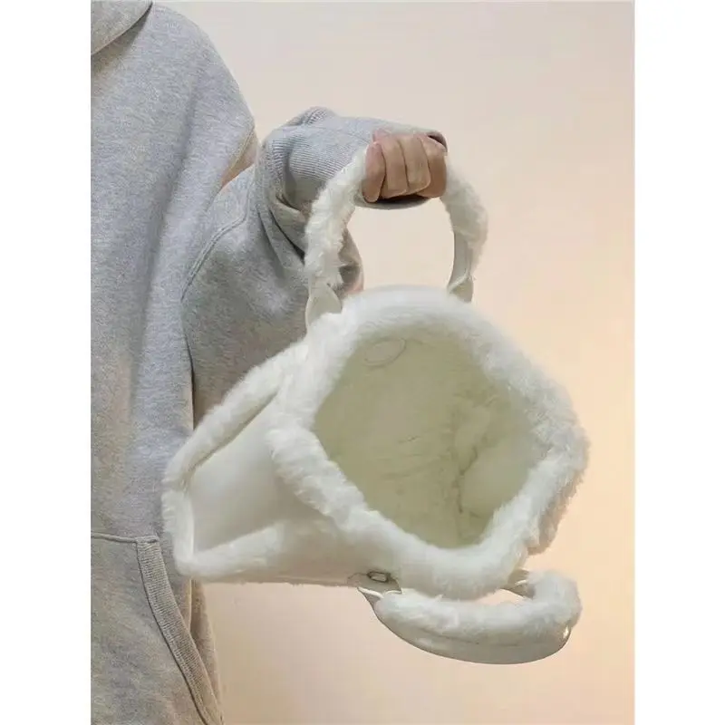 JIAERDI Plush White Y2k Hand Bag Women New Harajuku Aesthetic Fur Casual Crossbody Tote Bag Ladies Vintage Messenger Bag 2023