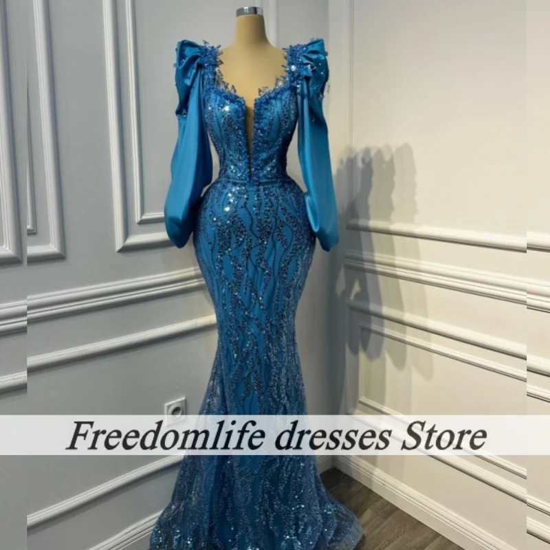 فستان سهرة أزرق رقيق مناسبة رسمية فساتين حفلات فاخرة مطرزة 2025 طويل حورية البحر فساتين لحضور الحفلات الموسيقية للنساء النيجيري حسب الطلب #1