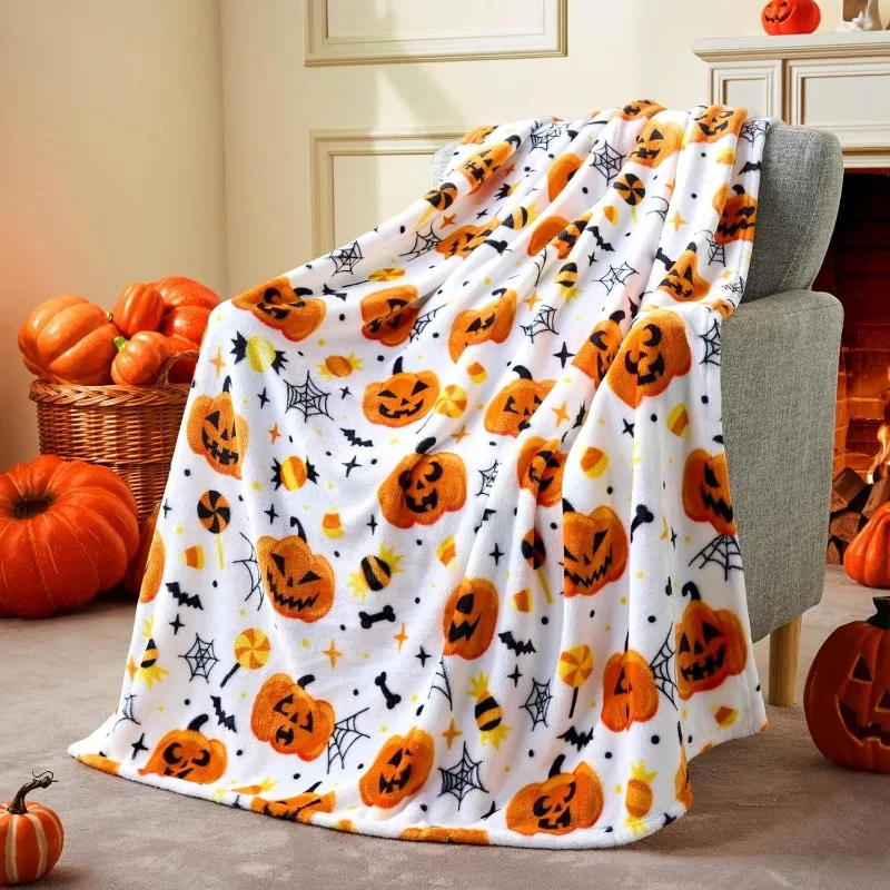 Flannel Blanket, 3D Printed Anime Ghost Throw Blanket, Skin‑Friendly for Bedroom Sofa, Multiple Size Single Twin King