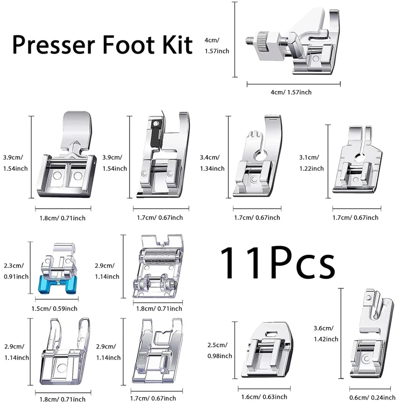 11PCS Presser Foot Kit Set Fabric presser for Sewing Fit For Singer Brother Janome Domestic Sewing Machine Parts Accessories