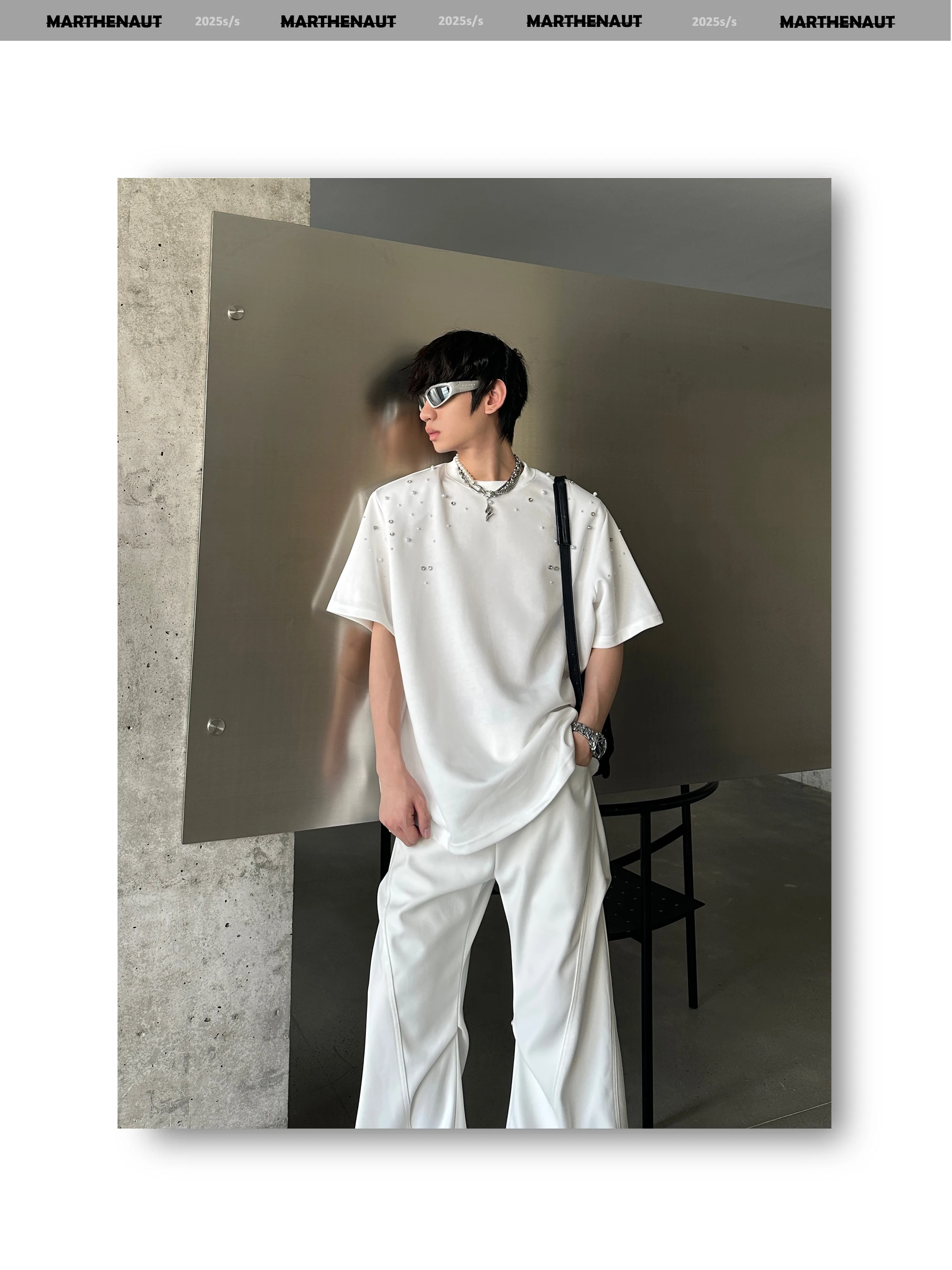 2025 New American High Street Trendy Design Pearl T-Shirt Summer Loose Casual Versatile Short Sleeve Top for Men