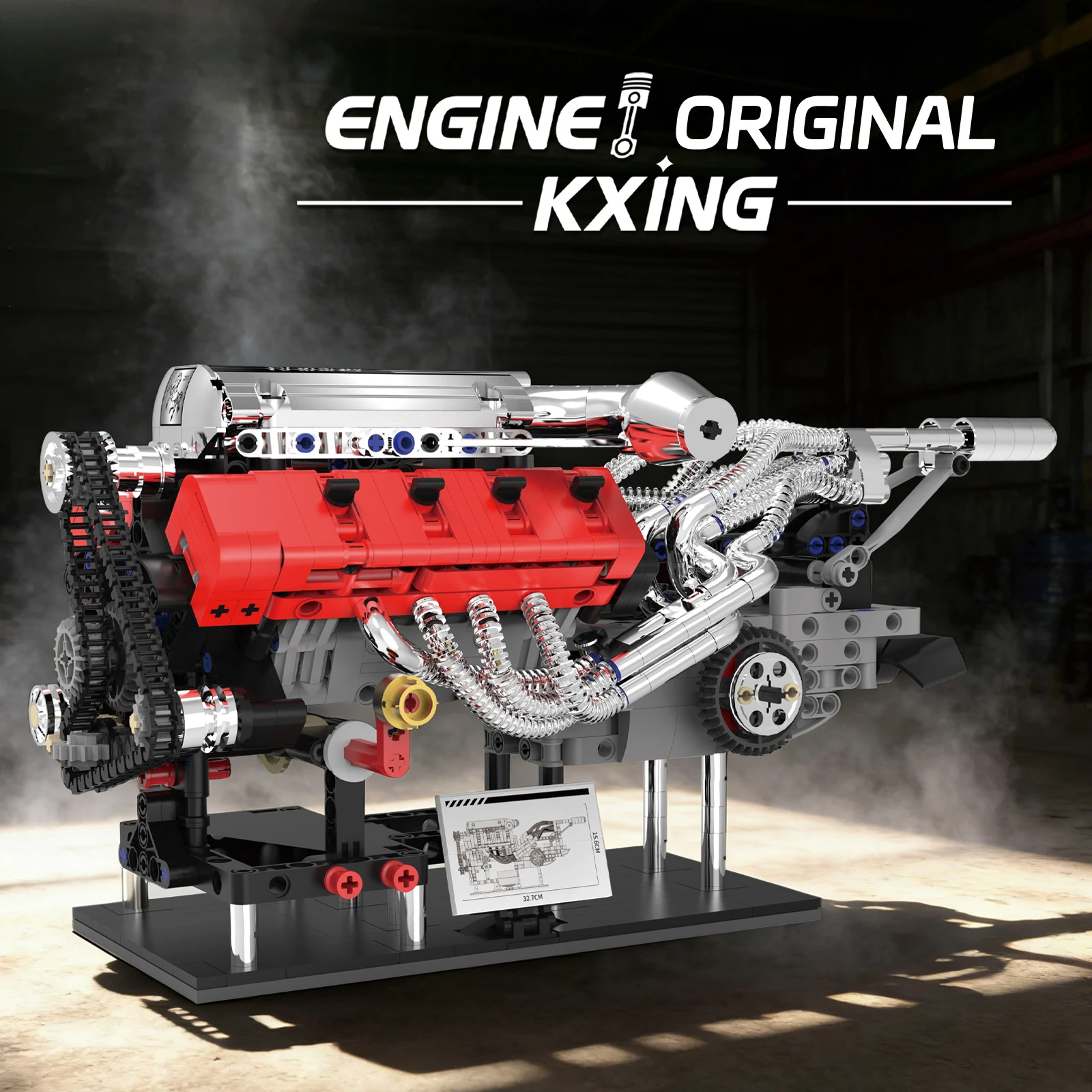 

K96257 V8 Engine Model Building Blocks Technic Car Motor Replica with Stand Movable Pistons Mechanical STEM Toy Gift for Men