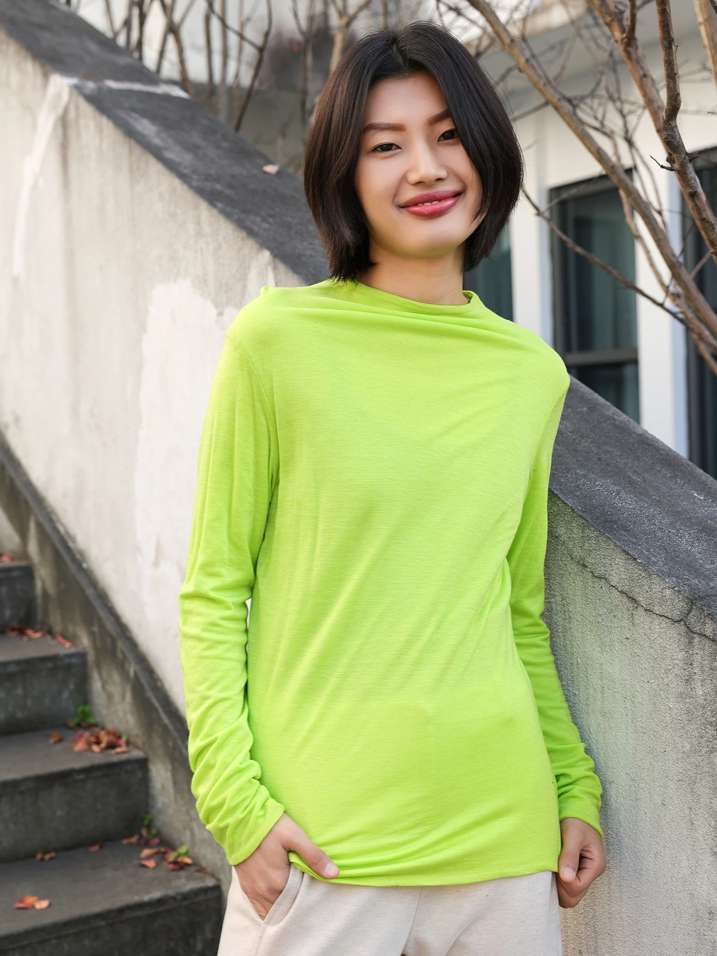 

Удобный двухслойный трикотаж из шелкового модала с высоким воротником, женская база irt Ge70 Ele Commuter Sle, прямой крой, длинный...