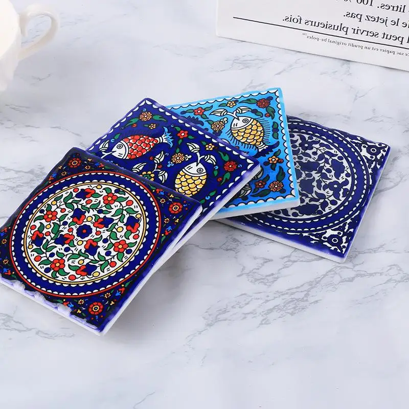 1PCS Square Ceramic Cork Coaster Heat Insulation and Anti-slip Cup Mats Reusable Table Protector Pads Kitchen Items Accessories
