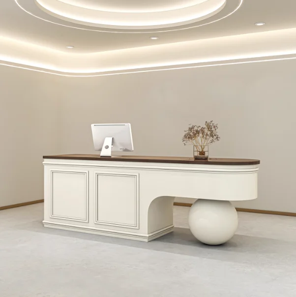 #L Modern Wood Reception Desk for Beauty Salon Office Building Mall-Extendable Foldable Durable Design Custom Logo Multi-Color *