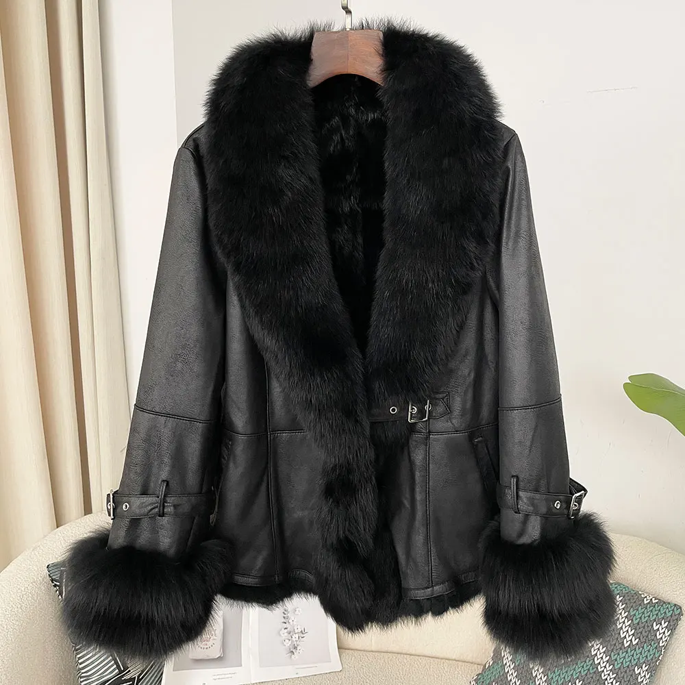 Winter Fur Coat Women Real Raccoon Fox Fur Collar Rabbit Fur Jacker Thick Warm Outerwear 2024 New Liner Real Fur Coat