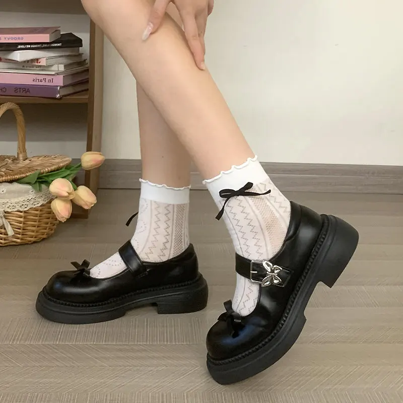 Butterfly-Knot Lolita Shoes Women Vintage Girls Platform Mary Jane Shoes Women Students Chunky Heel JK Uniform Cosplay shoes