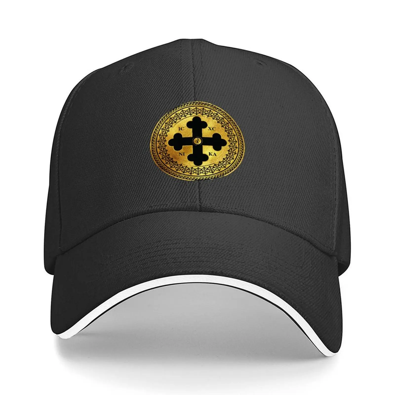 

Greek Orthodox Cross Gold Paint Black Trim ICXC NIKA Baseball Cap Golf New In The Hat summer hat Hip Hop Designer Man Women's